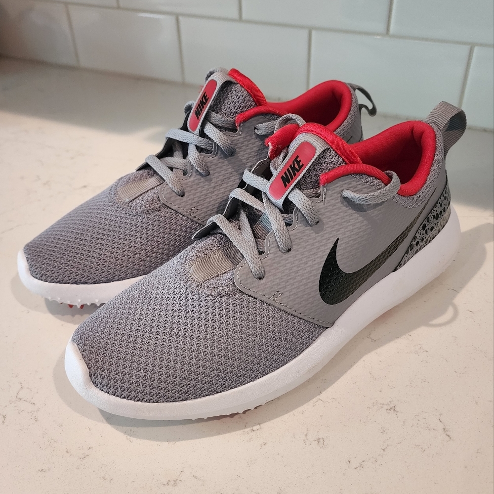 Nike Kids Gray Mesh Sneakers with Red Lining and Black Swoosh